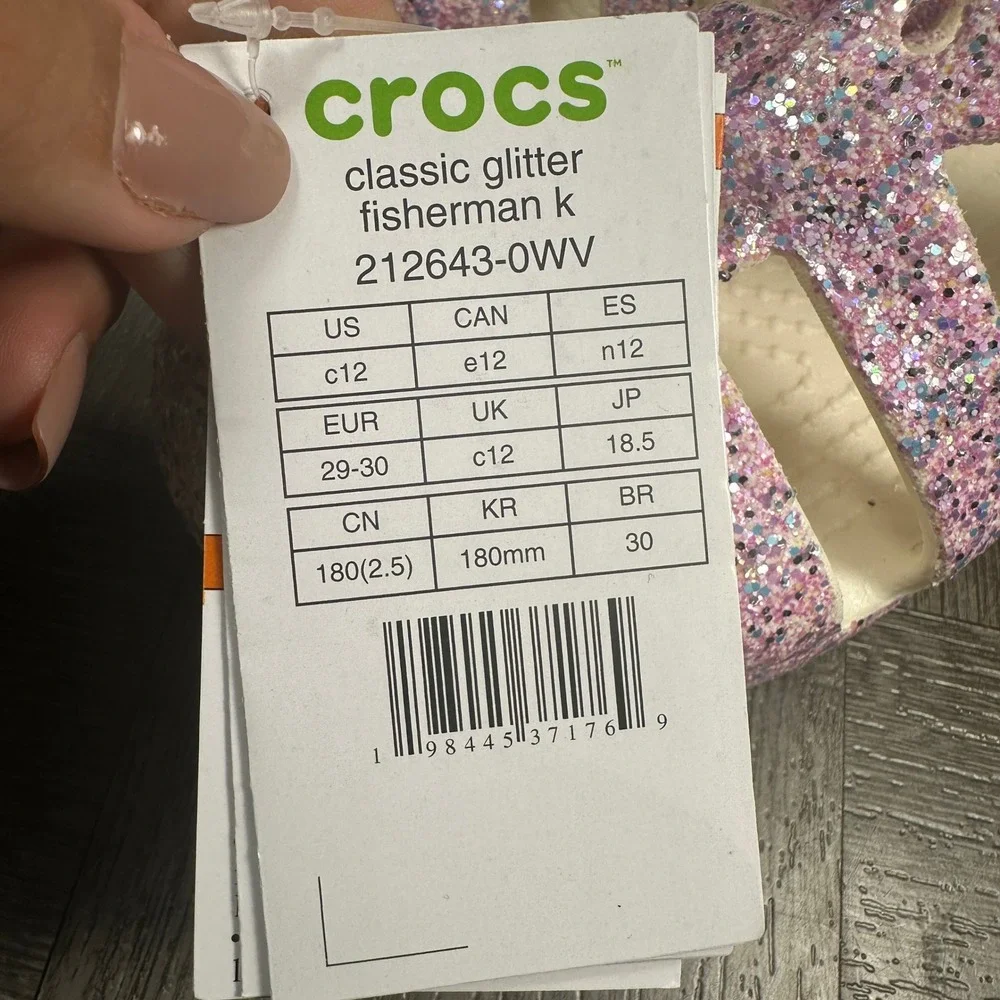 Crocs Fisherman Sandals Kids C12 Pink Purple Glitter Sparkle NEW